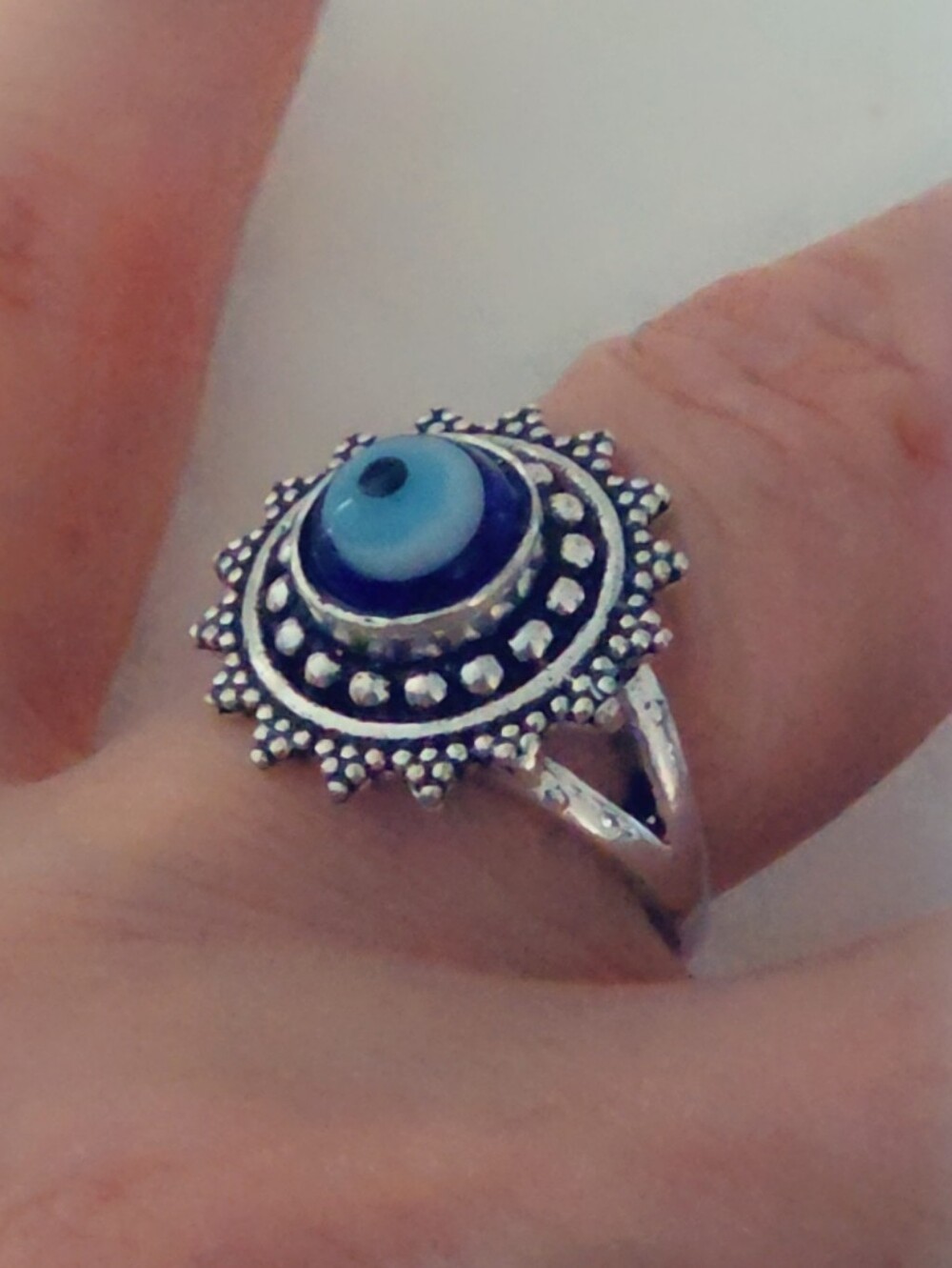 Evil Eye Gemstone Ring Overlay Sterling Silver Plated